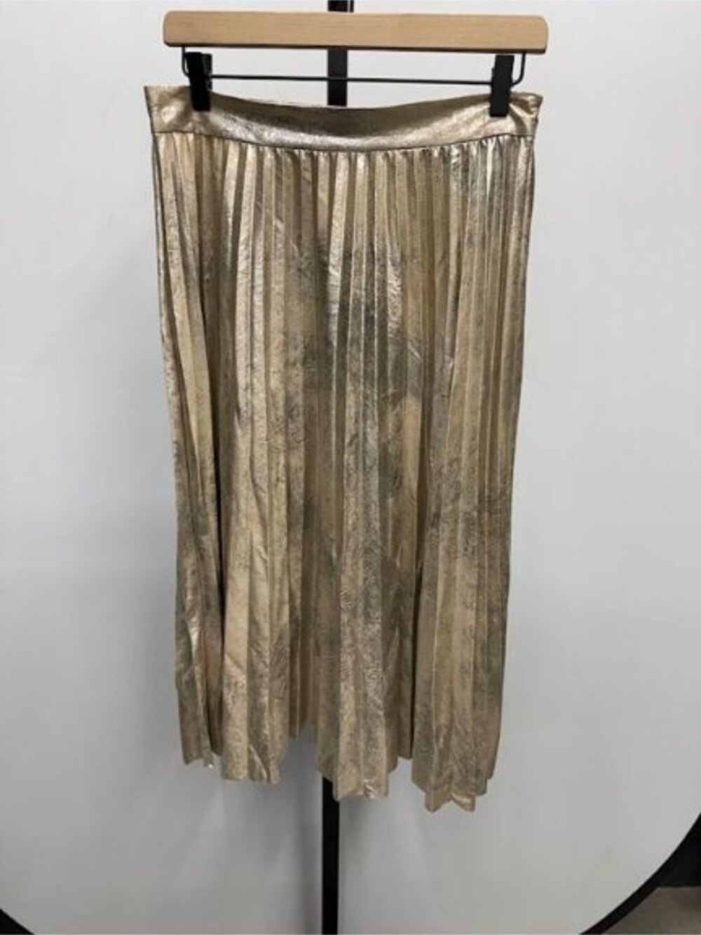 Zara Woman Metallic Gold Pleated Midi Skirt